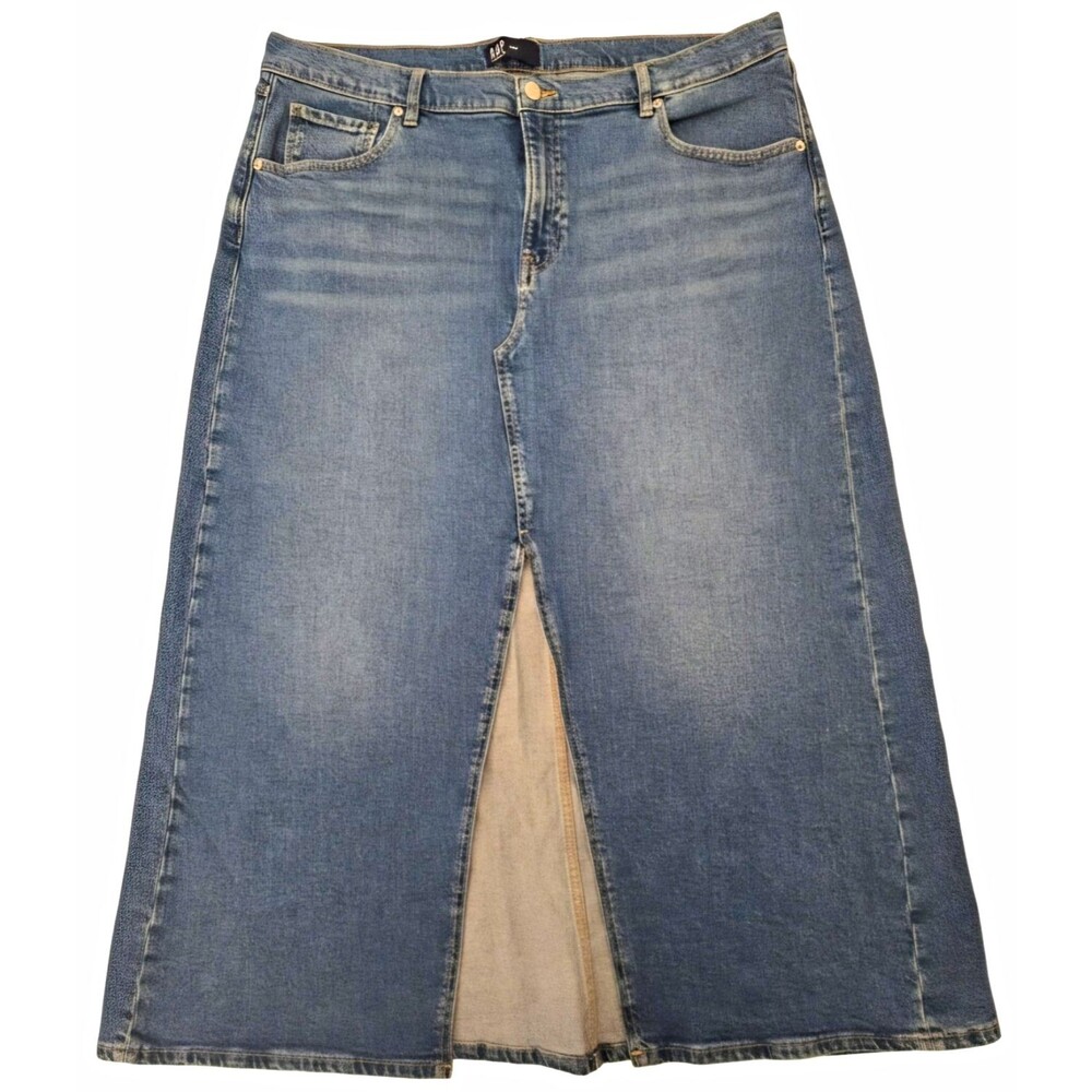 GAP Blue Solid Denim A-Line Long Skirt Women’s Plus 20 Pockets Slit Button
